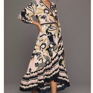 Farm Rio For Anthropologie Long-Sleeve V-Neck Wrap Midi Dress